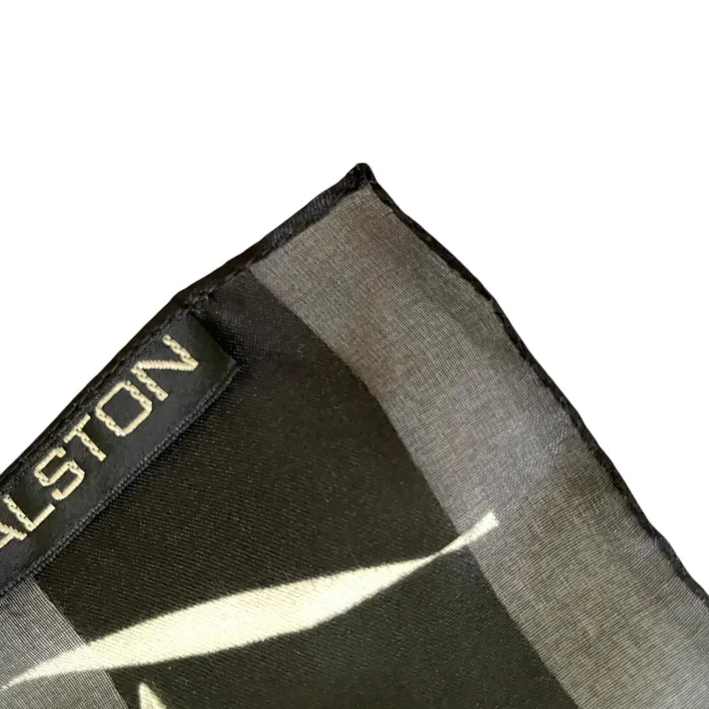 Vintage Halston Calla Lily Italian Striped Chiffon Opaque Monochrome Long Scarf